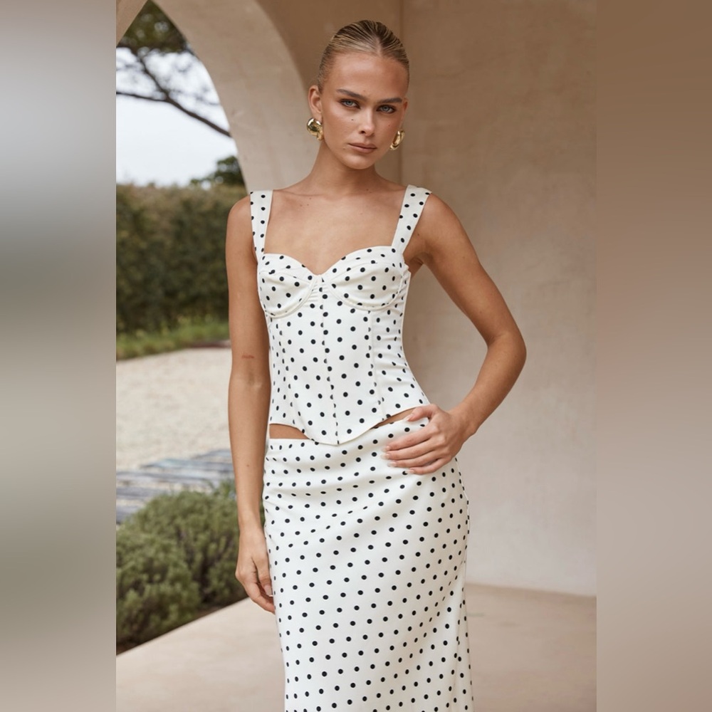 Runaway The Label Karlita Bustier Top Ivory Polka Dot Size XS NWT